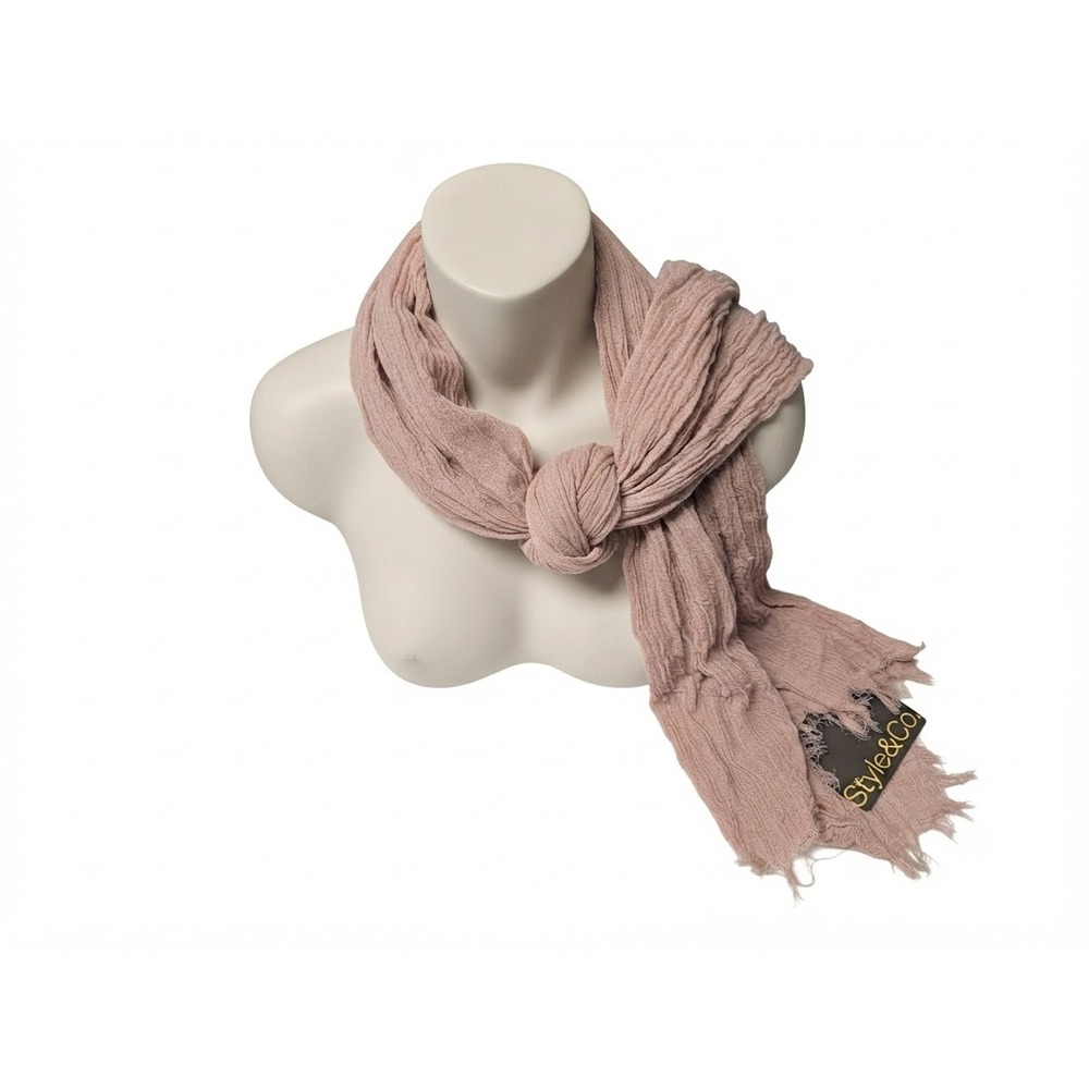 Style & Co Blush Pink Crinkle Gauze Scarf Frayed Edge Lightweight Wrap NWT
